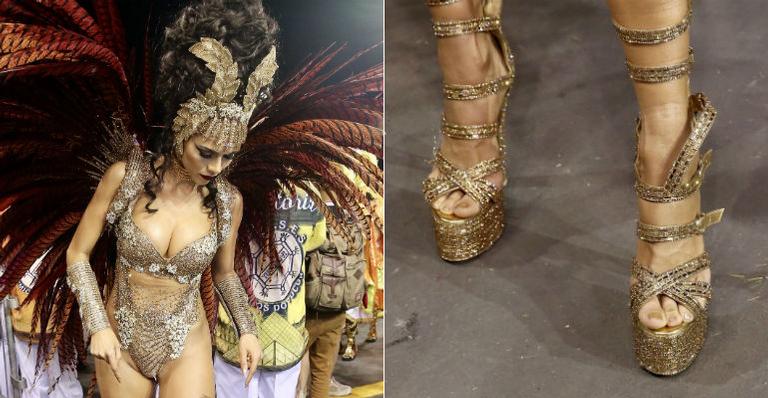 Sandália de Daniela Albuquerque arrebenta durante desfile da Acadêmicos do Tucuruvi