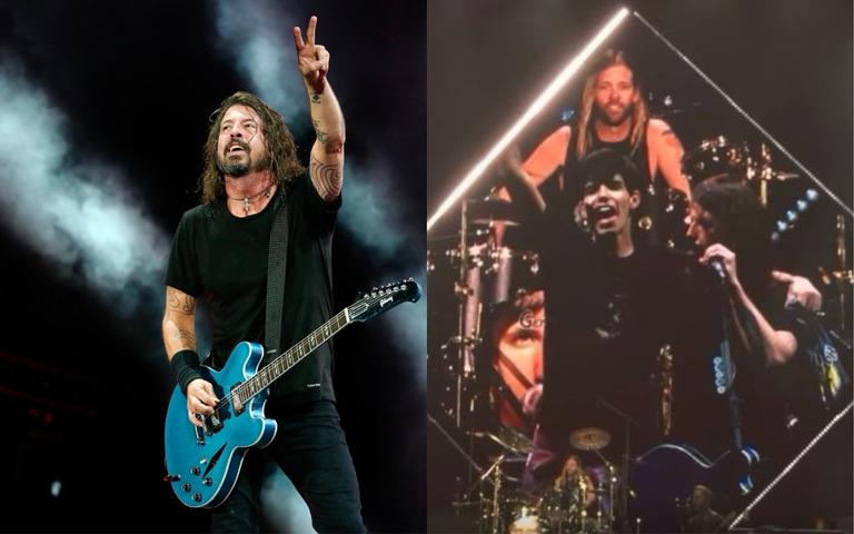 Fã brasileiro toca bateria com o Foo Fighters