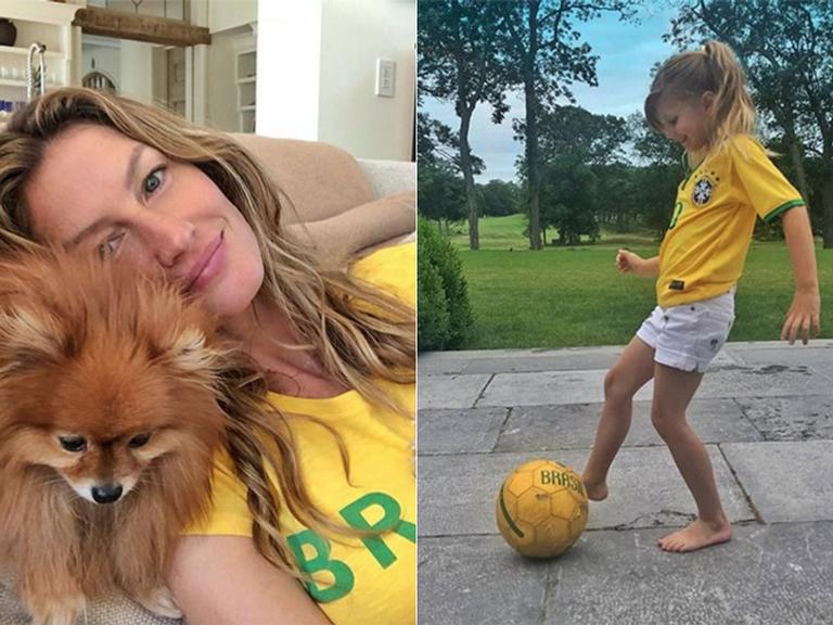 Filha de Gisele Bündchen brinca de jogar futebol no dia do jogo da Seleção