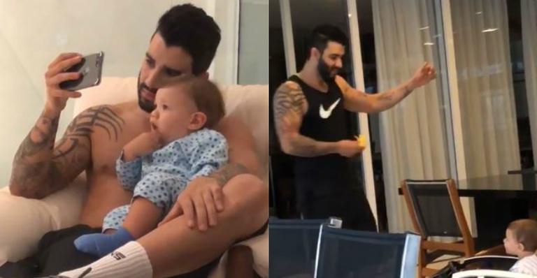 Com agenda cheia, Gusttavo Lima curte o filho antes de embarcar e deixa fãs emocionados