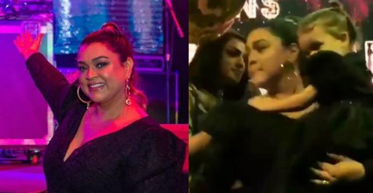 Preta Gil dança funk com Angélica, se emociona com neta no palco e ganha selinho de amiga em festão