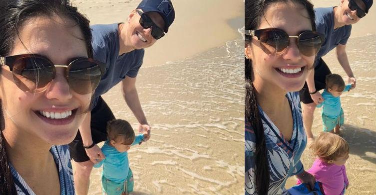 Michel Teló aproveita o dia na praia com a família