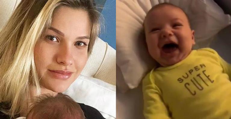 Andressa Suita se surpreende com o caçulinha pela manhã e brinca: ”Três meses e já fala!”