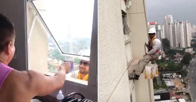 Leonardo tem atitude nobre e serve café para homem que trabalhava nas alturas