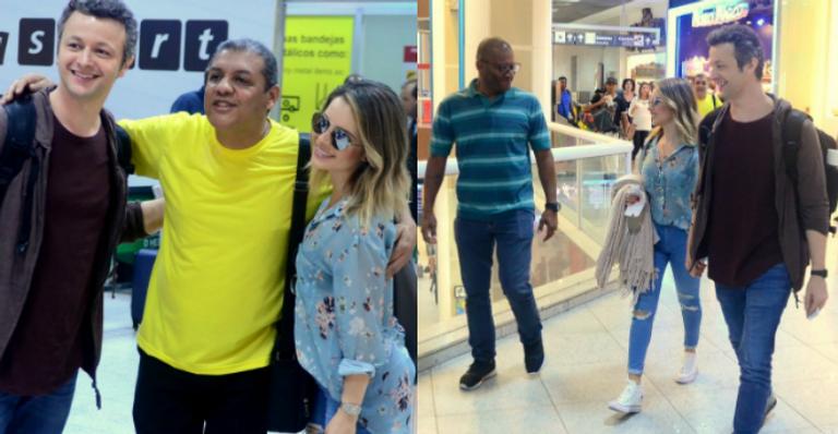 No aeroporto, Sandy e Lucas Lima esbanjam carisma e posam para fotos com fãs