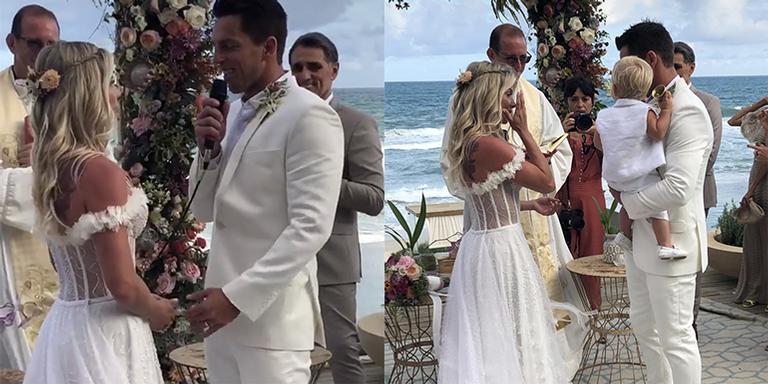 Karina Bacchi se casa com Amaury Nunes em praia de Alagoas