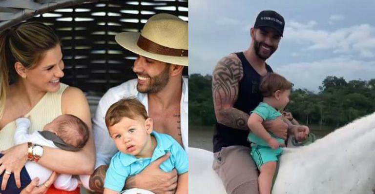 Gusttavo Lima leva Gabriel para passeio a cavalo e encanta Andressa Suita: ”Lindos da mamãe”