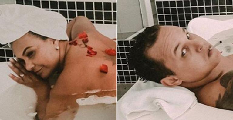 Solange Couto e o marido posam nus em banheira para comemorar 9 anos de casados