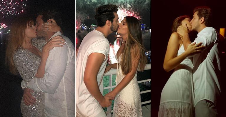 O amor está no ar! Famosos trocam muitos beijos na virada do ano