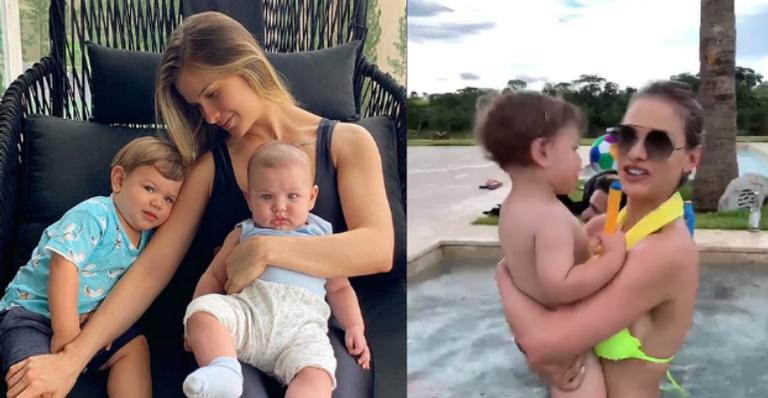 Com o maridão longe, Andressa Suita curte dia de piscina ao lado dos filhos: ”Vibe boa”