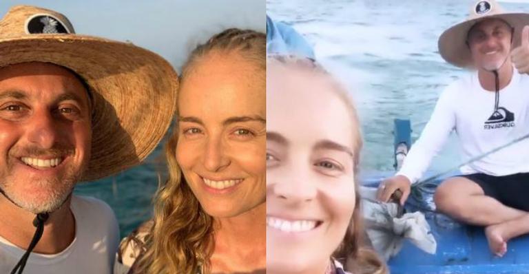 Luciano Huck leva a família para passeio de barco e se arrisca como marinheiro