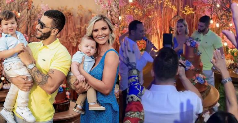 Show de Leonardo, bolo de 4 andares e pedido de benção: Confira os bastidores da mega festa de Andressa Suita
