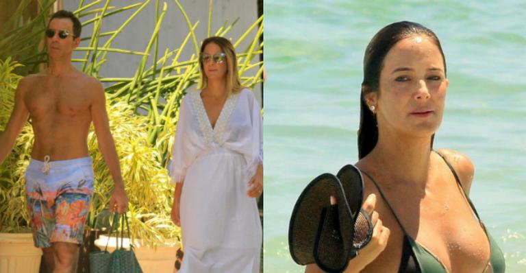 Ticiane Pinheiro e César Tralli curtem dia de praia e musa exibe barriguinha no quarto mês de gestação