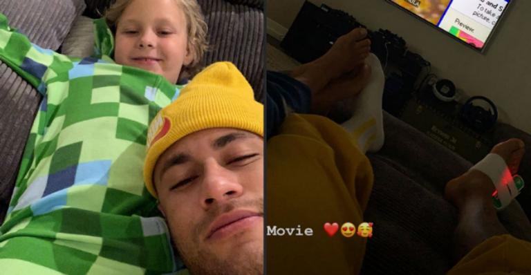 Com o pé quebrado, Neymar aproveita tempo livre para curtir com o filho, Davi Luca​