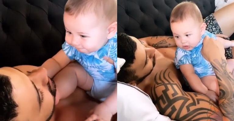 Andressa Suita flagra Gusttavo Lima em momento carinhoso com o caçula Samuel