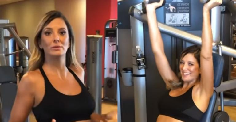 Ticiane Pinheiro deixa barriguinha de quatro meses a mostra durante academia: ”Ainda tá tranquilo”