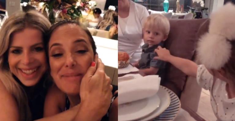 Karina Bacchi e Tici Pinheiro reúnem os filhos e gravam Rafa Justus paparicando Enrico: ”Jantar especial”