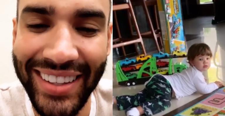 Após retornar para casa, Gusttavo Lima fica espantado com semelhança entre os herdeiros: ”Meu Deus”