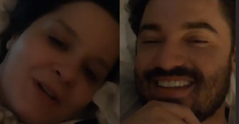 Fernando e Maiara surgem na cama e mostram intimidade do casal: ”Não vamos dormir”