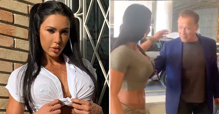 Gracyanne Barbosa ganha elogio de Arnold Schwarzenegger e comemora: ”Zerei a vida”