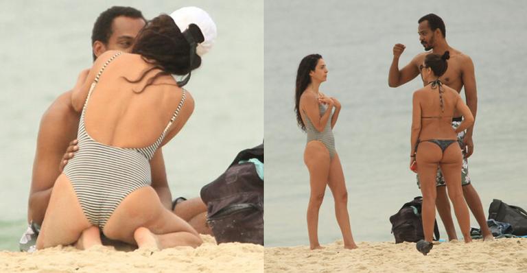 Claudia Ohana surge em clima de intimidade com Rocco Pitanga em praia
