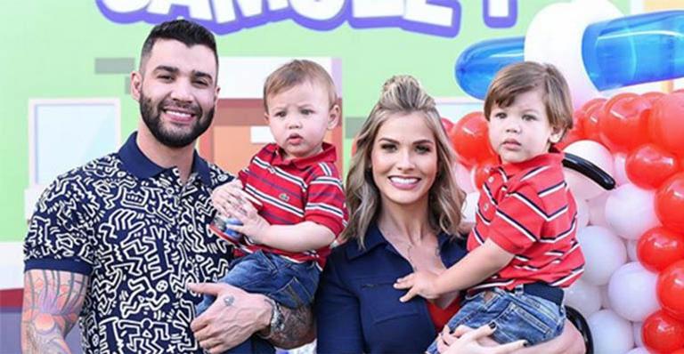 Gusttavo Lima e Andressa Suita fazem festa de aniversário para os dois filhos