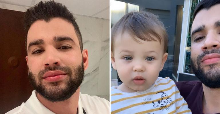 Fofura! Gusttavo Lima flagra o caçula, Samuel, tentando cantar: ”Meu nenê é cantor”