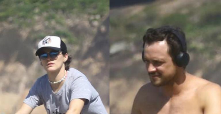 Bianca Bin e Sérgio Guizé pedalam juntos e exibem boa forma