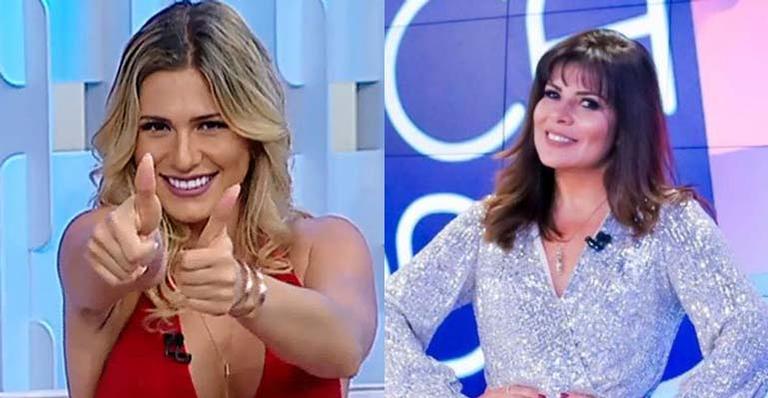 Lívia Andrade e Mara Maravilha trocam beijinhos no Fofocalizando