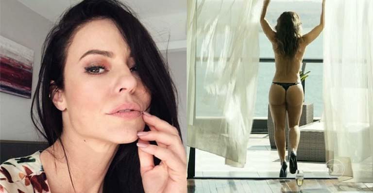 Paolla Oliveira se diverte ao flagrar cachorro fazendo sua pose icônica na cortina