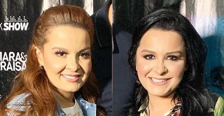 Maiara e Maraísa combinam looks e surgem provocantes com shortinhos jeans em show