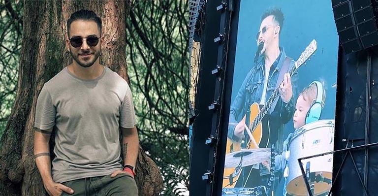 Após promessa, filho de Junior Lima toca bateria no palco de Sandy e Junior em Porto Alegre