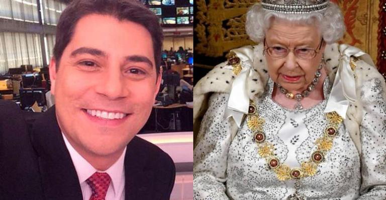 Evaristo Costa posta montagem hilária com Rainha Elizabeth e diverte a web: ”Passear com a gatinha”