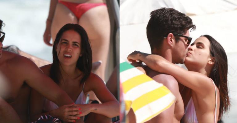 Pérola Faria beija muito moreno gato em dia de praia no Rio de Janeiro