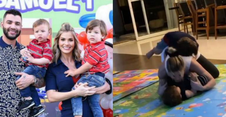 Gusttavo Lima mostra Andressa Suita se desdobrando para brincar com os filhos