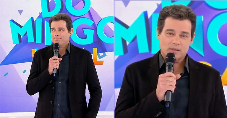 Abatido, Celso Portiolli surge emocionado ao comandar homenagem para Gugu no Domingo Legal