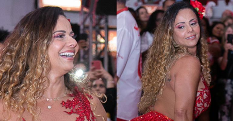 Viviane Araújo surge como um furacão e causa com top transparente em ensaio do Salgueiro