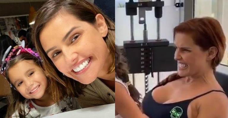 Deborah Secco conta com a companhia da filha, Maria Flor, em dia pesado de academia