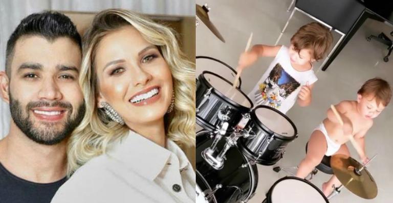 Andressa Suita se derrete ao ver os filhos seguindo os passos do papai, Gusttavo Lima