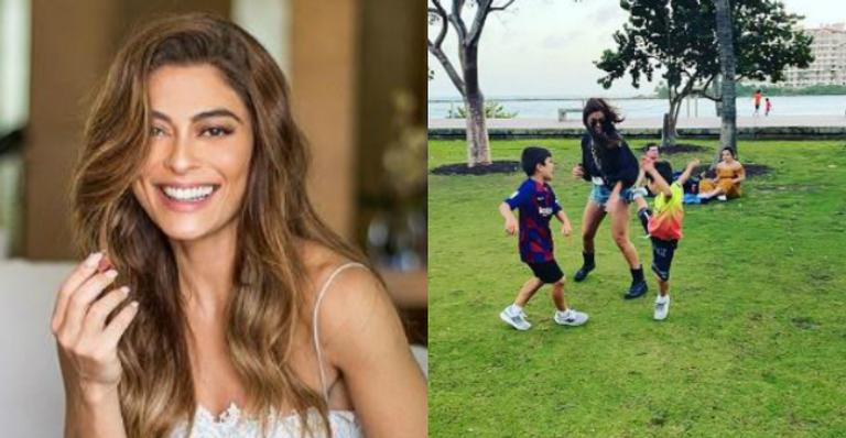 Mamãe coruja! Juliana Paes cai na risada com os filhos durante viagem pelos EUA