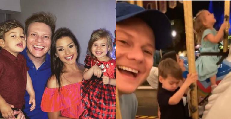 Thais Fersoza e Michel Teló derretem web com alegria dos filhos em carrossel