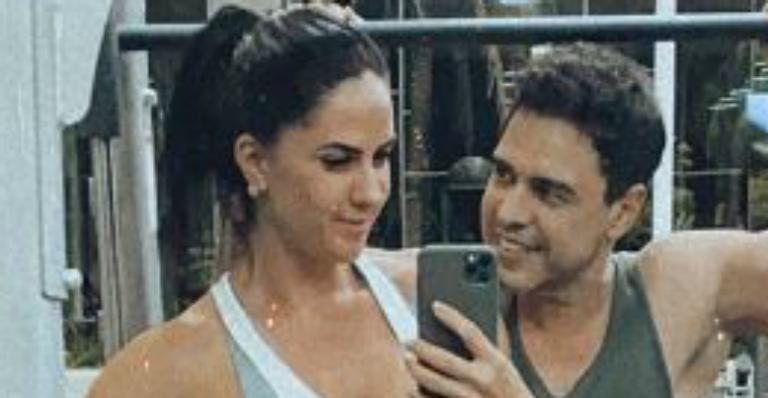 Graciele Lacerda arrasta Zezé di Camargo para a academia e exibem boa forma
