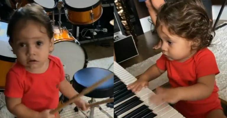 Dom, filho caçula de Wesley Safadão, encanta a web ao tocar instrumentos musicas