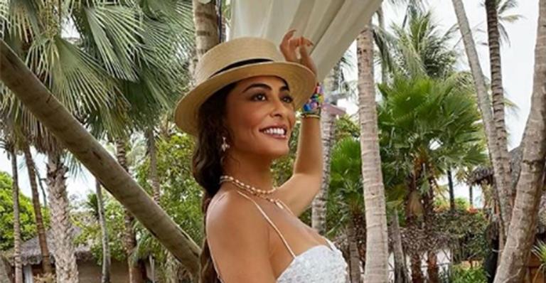 Juliana Paes ostenta corpão ao surgir com biquíni mínimo