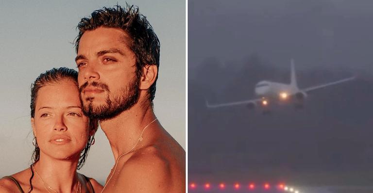 Em viagem, Agatha Moreira e Rodrigo Simas relatam caos e vídeo de avião assusta: ”Obrigada, Deus”