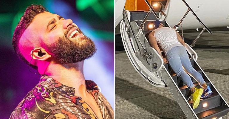 Gusttavo Lima é flagrado ‘desmaiado’ em escada de jatinho de R$ 150 milhões: ”Sobrevivi”