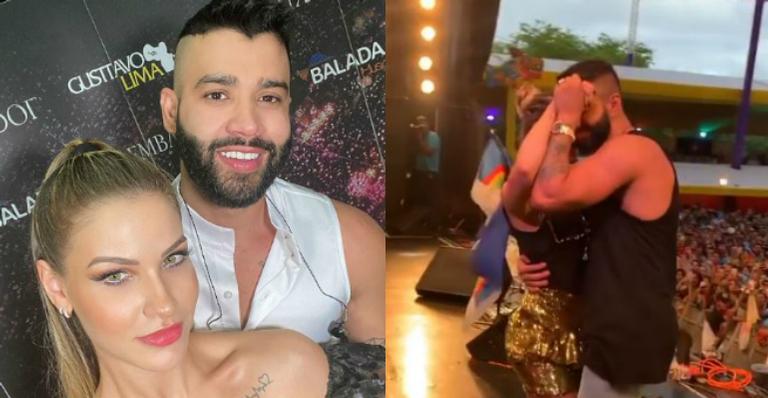 Andressa Suita invade o palco e dança muito com Gusttavo Lima durante show