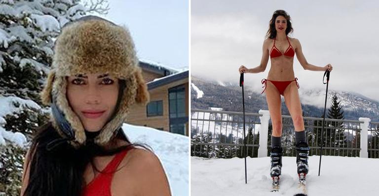 Na neve, Daniela Albuquerque posa de maiô e é acusada de copiar Luciana Gimenez: ”Ridículo”