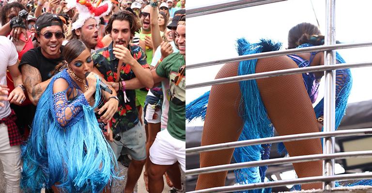 Anitta aposta na ousadia, se empolga, joga bumbum pra galera e desce do trio
