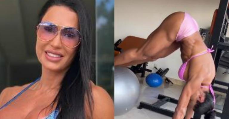 Gracyanne Barbosa treina de biquíni e mostra todos os músculos do corpão